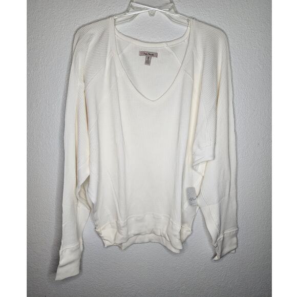 Free People Santa Clara Thermal Pullover Sweater Top in Alabaster Waffle Knit - Picture 2 of 12